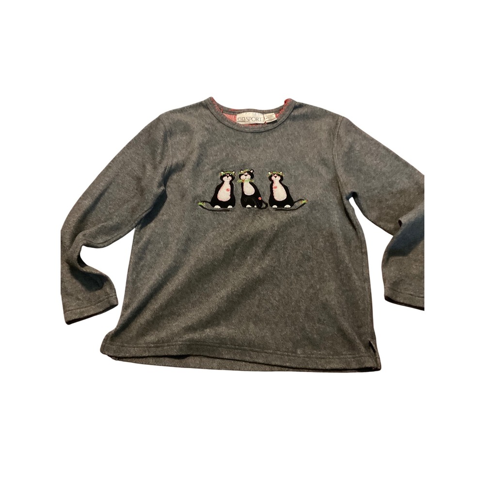 Cat Sweatshirt Embroidered Holiday Pullover